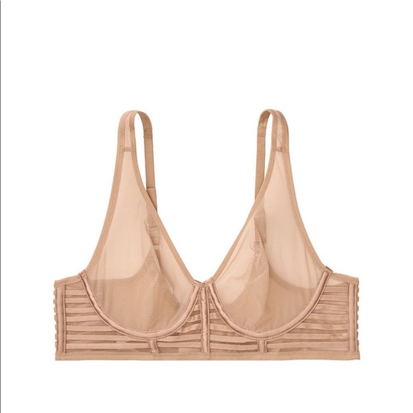 Victoria Secret Unlined Mesh Plunge Bra Sz 32B - Picture 2 of 10